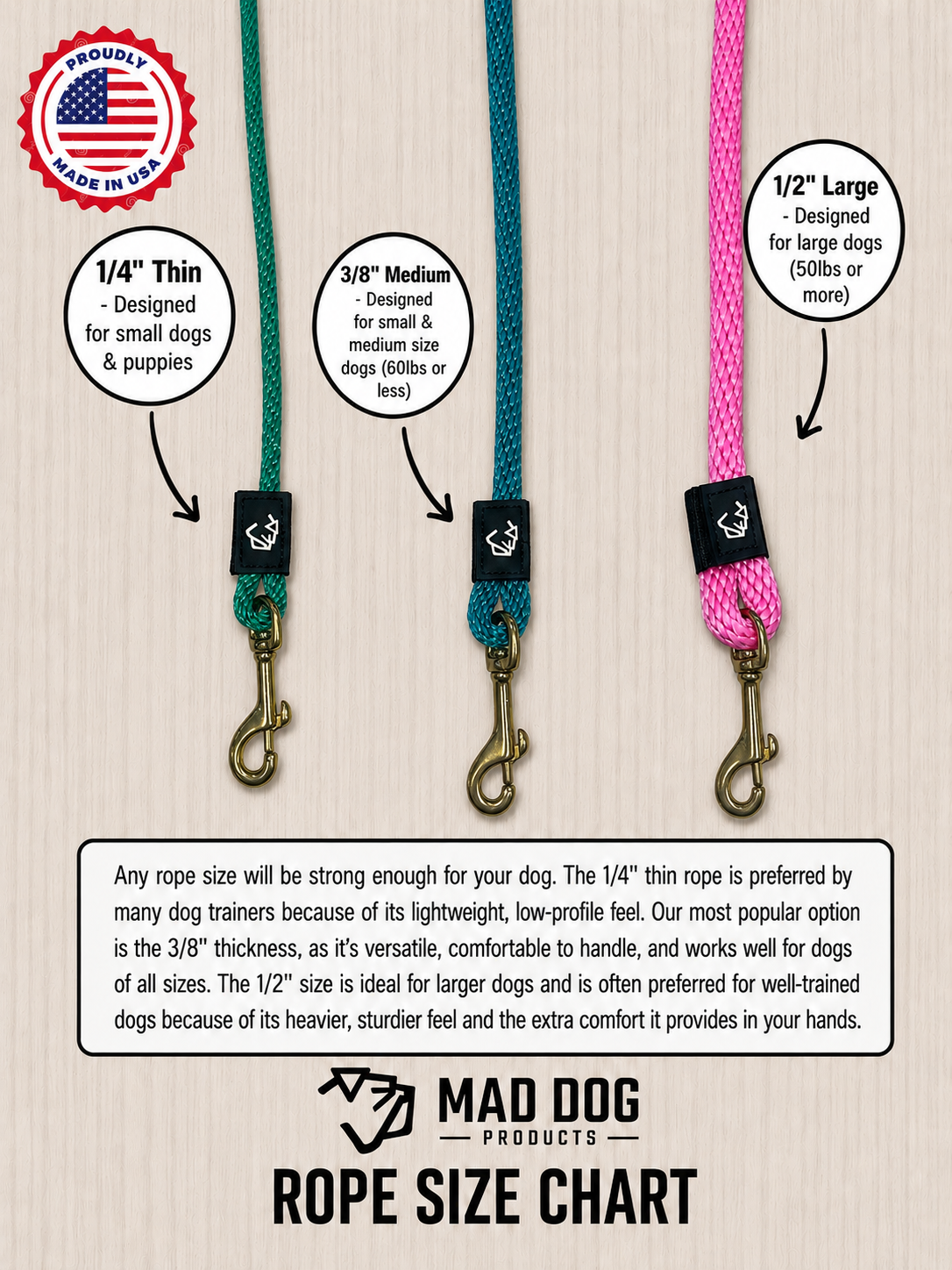 SB STD Clip Leash Size Chart