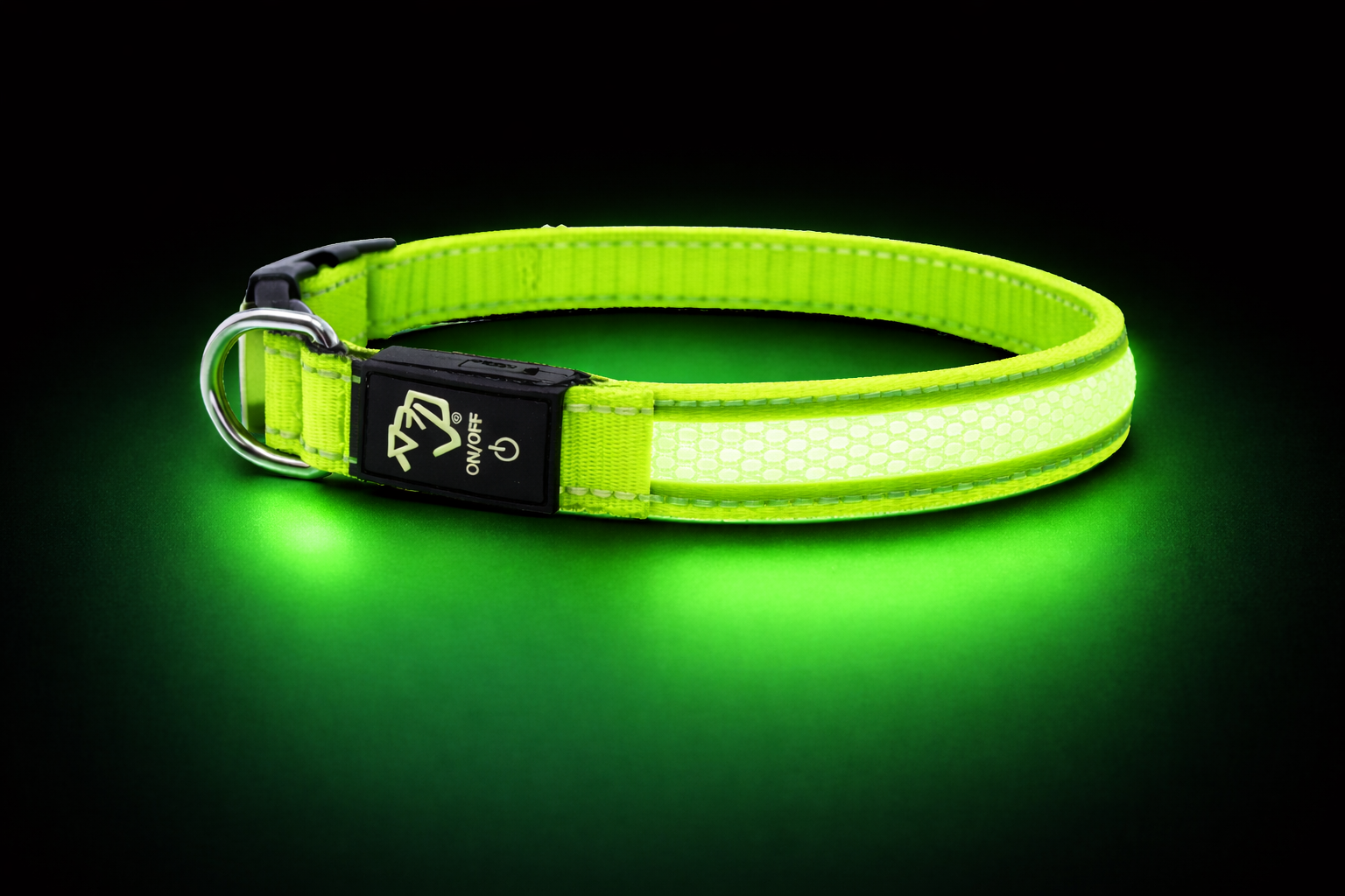 Glowing LED dog collar in focus