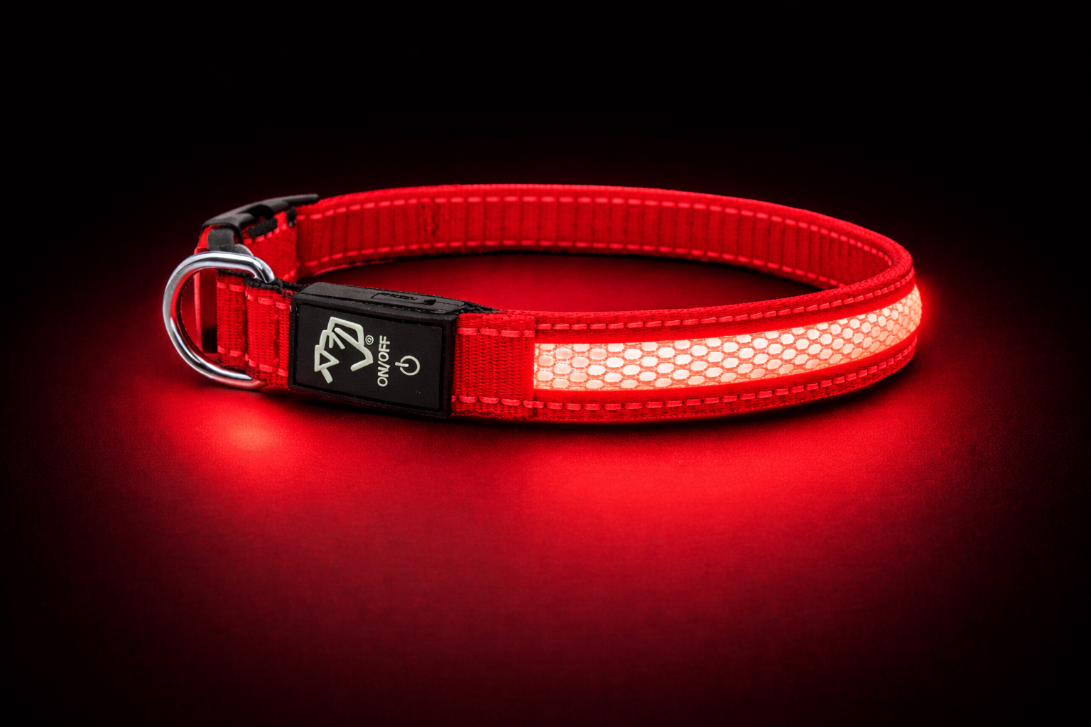 Red LED dog collar glowing bright